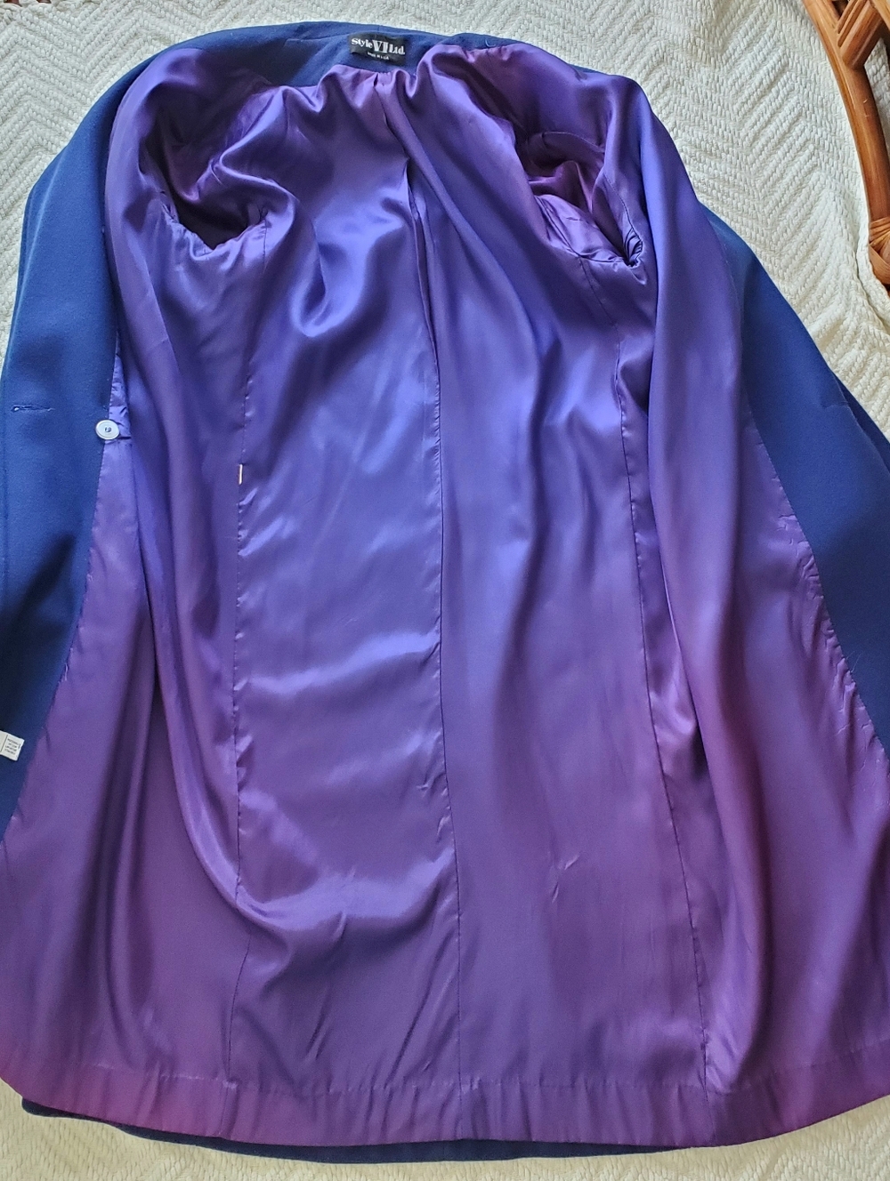 Vintage 80s Colbalt Blue 100% Wool Long Coat, Full Length Overcoat Made In USA - Picture 9 of 15